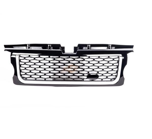 Glanzend zwarte gril met zilveren rand passend voor Range Rover Sport I model 2005 - 2009