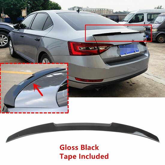 Glanzend zwarte kofferklep spoiler passend voor Skoda Superb III model 2015 - 2024 evo look