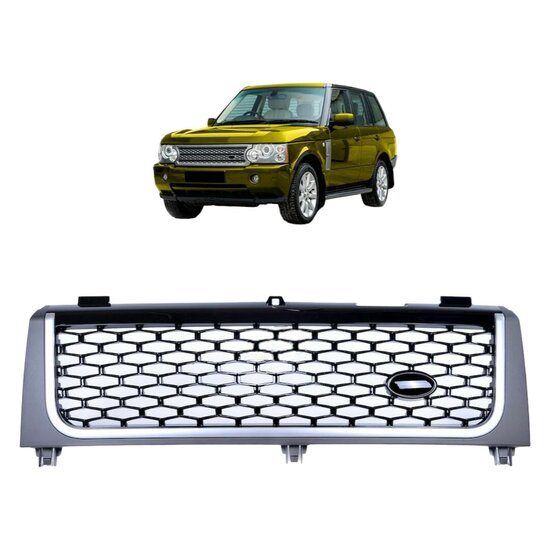 Gril zilver met glanzend zwart passend voor Range Rover III L322 pre facelift model 2002 - 2005