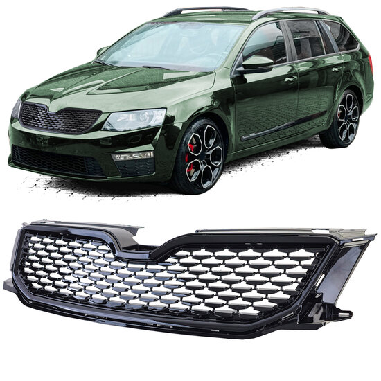 Glanzend zwarte sport gril passend voor Skoda Octavia 5E model 2012 - 2017 