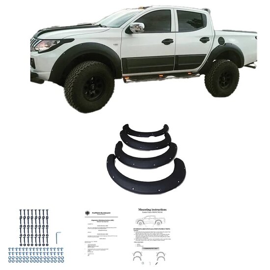 Oneway Set spatbordverbreders (Fender Flares) passend voor Mitsubishi L200 Triton 5 2015-2019 &amp; Fiat Fullback 2015-2019 - Matzwart