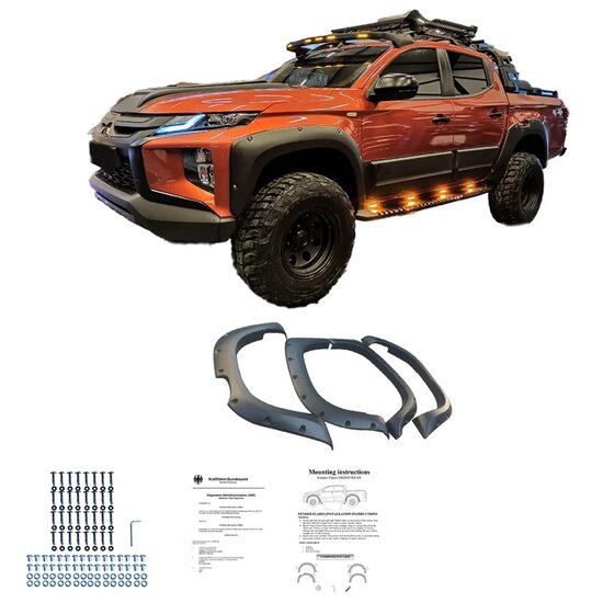 Oneway Set spatbordverbreders (Fender Flares) passend voor Mitsubishi L200 Triton 6 2019- - Matzwart