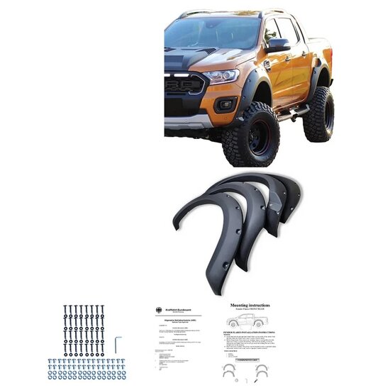Oneway Set spatbordverbreders (Fender Flares) passend voor Ford Ranger T8 2019-2022 - Matzwart