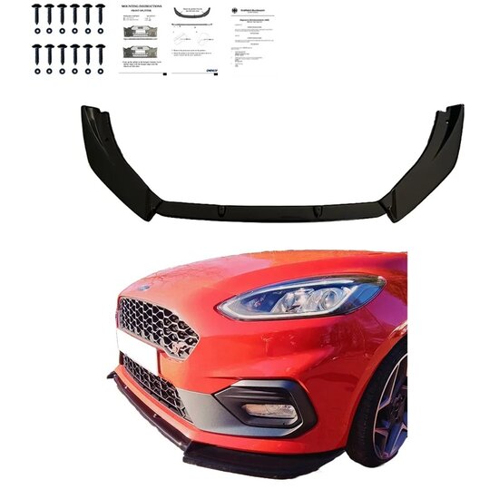 Oneway Voorspoilerlip passend voor Ford Fiesta MK8 ST/ST-Line 2017-2021 - Glanzend zwart