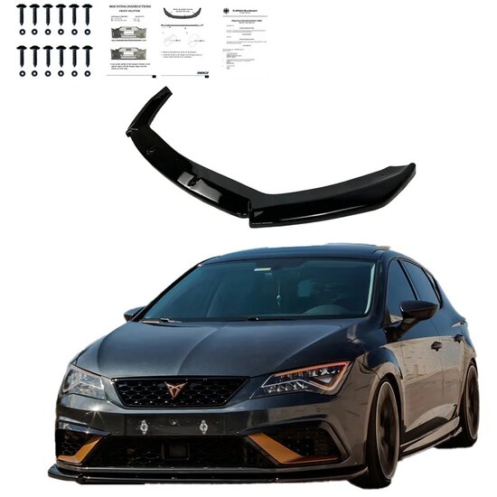 Oneway Voorspoilerlip passend voor Seat Leon (5F) HB/SC/ST FR/Cupra Facelift 2017-2020 - Glanzend zwart