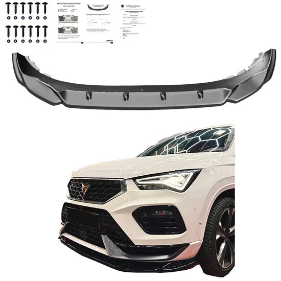 Oneway Voorspoilerlip passend voor Cupra Ateca 2018-2021 &amp; Facelift 2021-2024 - Glanzend zwart