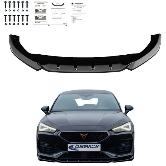 Oneway Voorspoilerlip passend voor Cupra Leon HB/ST 2020-2024 - Glanzend zwart