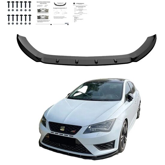 Oneway Voorspoilerlip passend voor Seat Leon (5F) HB/SC/ST FR/Cupra 2013-2016 - Versie 2 - Glanzend zwart