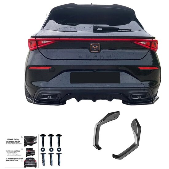 Oneway Achterbumperskirts (Hoeken) passend voor Cupra Leon HB 2020- - Versie 3 - Glanzend zwart