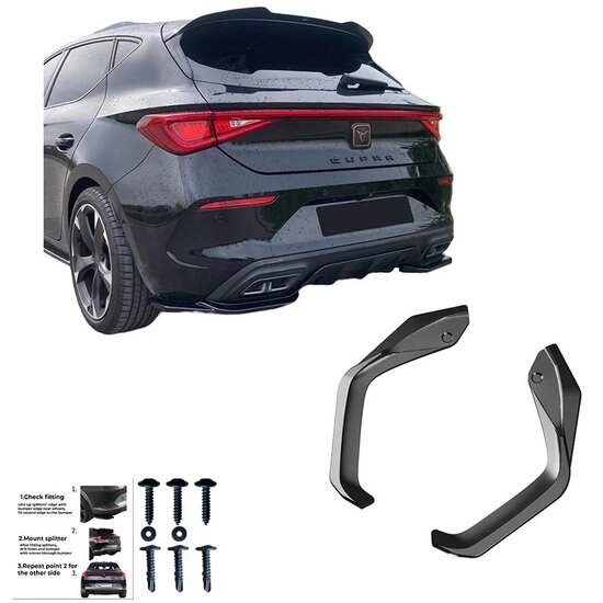 Oneway Achterbumperskirts (Hoeken) passend voor Cupra Leon HB 2020- - Versie 3 - Glanzend zwart