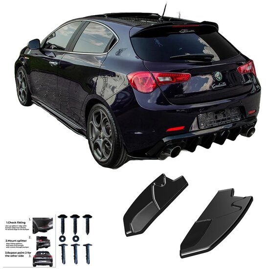 Oneway Achterbumperskirts (Hoeken) passend voor Alfa Romeo Giulietta 2010-2020 - Glanzend zwart