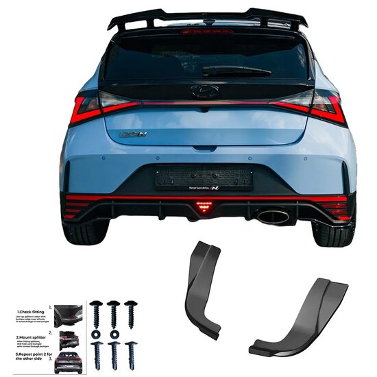 Oneway Achterbumperskirts (Hoeken) passend voor Hyundai I20 N MK3 2020- - Glanzend zwart