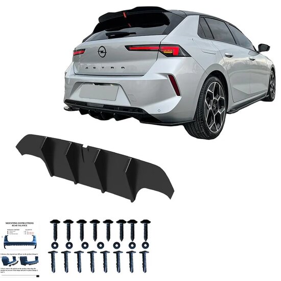 Oneway Achterbumperskirt (Diffuser) passend voor Opel Astra L HB 5-deurs 2021- - Glanzend zwart