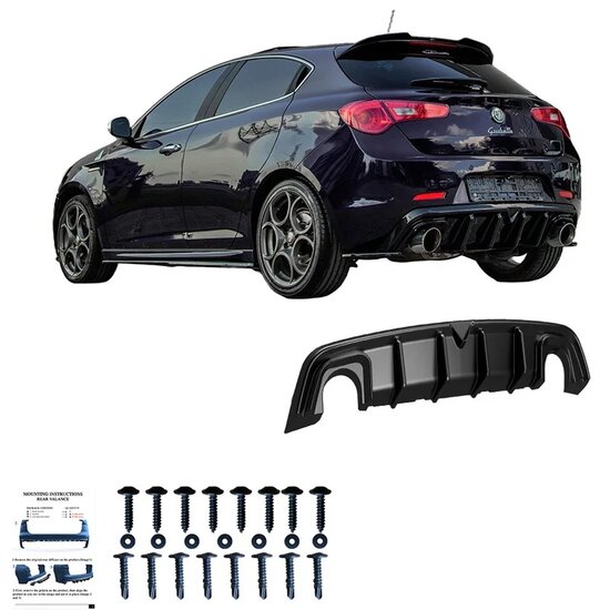 Oneway Achterbumperskirt (Diffuser) passend voor Alfa Romeo Giulietta 2010-2020 - Versie 2 - Glanzend zwart