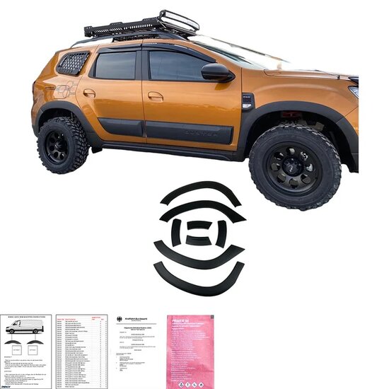 Oneway Set spatbordverbreders (Trims) passend voor Dacia Duster II 2018-2024 - Matzwart