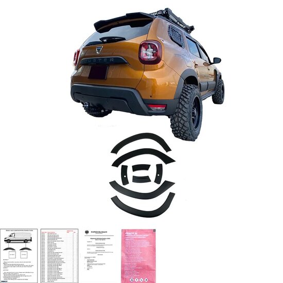 Oneway Set spatbordverbreders (Trims) passend voor Dacia Duster II 2018-2024 met Park Assist - Matzwart