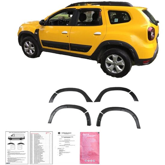 Oneway Set spatbordverbreders (Trims) passend voor Dacia Duster II 2018-2024 met Park Assist (Offroad) - Matzwart