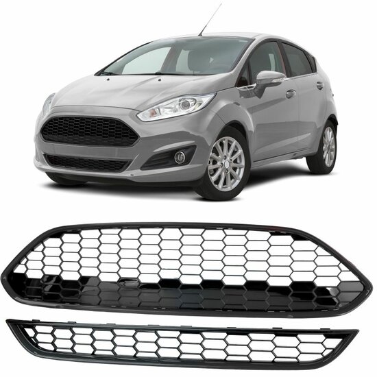 Glanzend zwarte honingraat gril set passend voor Ford Fiesta 13-17