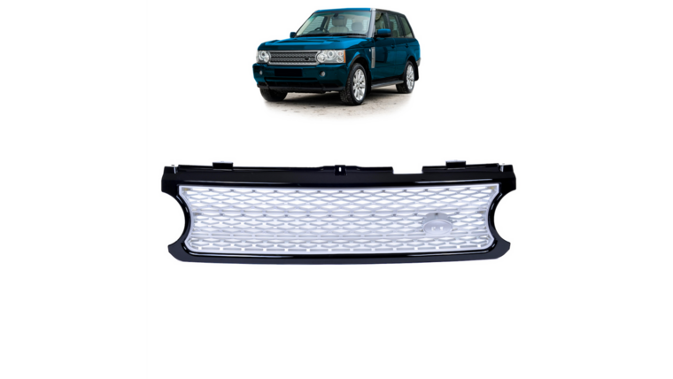 Glanzend zwarte grille met zilveren inleg passend voor Range Rover L322 model 2006 - 2009 autobiography