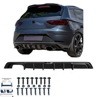  Oneway Achterbumperskirt (Diffuser) passend voor Seat Leon (5F) HB FR Facelift 2017-2020 - Glanzend zwart